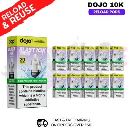 Kiwi Passionfruit Guavva Dojo Blast 10K Replacement Pods Box Of 10