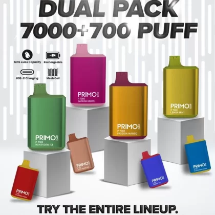 Primo Bar 7000 Puff Disposable Vape 14mL 5.0% - American Blend Tobacco, BlueRaspberry Lemonade