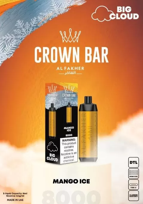 Al Fakher - Crown Bar Disposable Vape (8,000 Puffs) - Strawberry Punch / 5 mg - Image 3