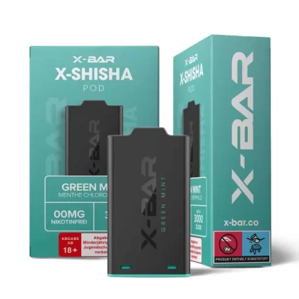 X-Bar – X-Shisha – Pod – Green Mint (0mg/ml – Nikotinfrei) - X-Bar / Propylenglykol / pflanzliches Glycerin / Aromastoffe