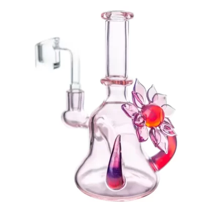 Pink Flower Chariot Bong by Della Luna Glass – 6 inches