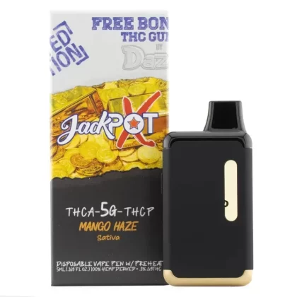Dazed Jackpotx THC-A Vaporizer – 5000mg - Strain#Banana Mac (H)>Strawberry Cough (I)>Mango Haze (S) (A58F9E)