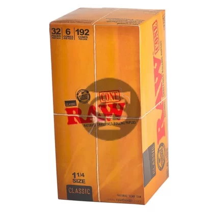 RAW Classic Pre Rolled 1 1/4 Cones 32 Packs of 6 - Vape Store
