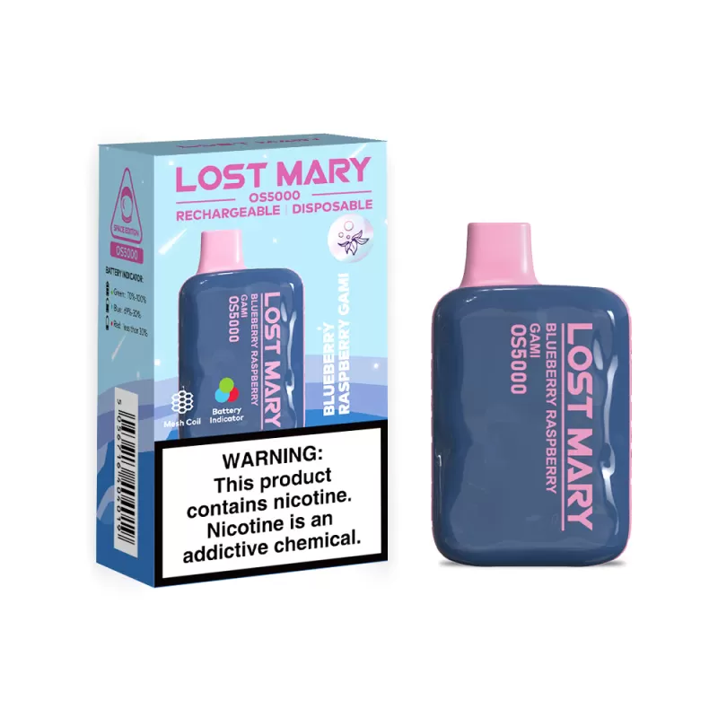 Lost Mary OS5000 Rechargeable Disposable Vape - Blue Razz Ice - Image 3