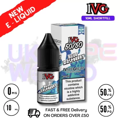 IVG 50/50 Blue Raspberry 10ml E Liquid – ONLY £1.99