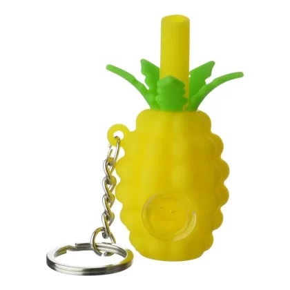 Pineapple Keychain Silicone Pipe – 3in - Color#Yellow>Tie Dye>Green (6753ED)