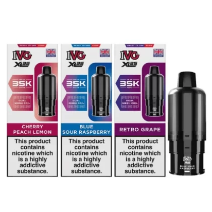 IVG XL 35k Refill Pods - Nicotine Strength#20mg~Flavour#Blue Raspberry Ice>Blue Sour Raspberry>Cherry Peach Lemon>Classic Menthol>Fizzy Cherry>Green Apple>Guava Pineapple Passionfruit>Lemon (068865)