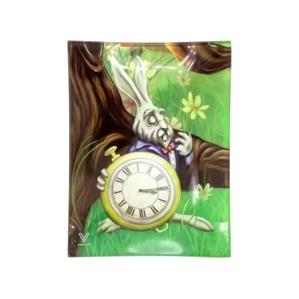 V Syndicate White Rabbit Shatter Resistant Glass Rolling Tray – 6.5in - Ejuicewarehouse