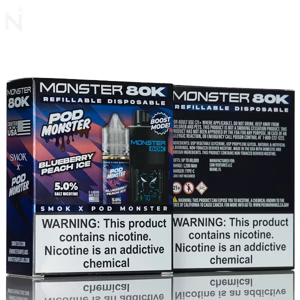 SMOK x Pod Monster 80K Puffs Refillable Disposable - Cool Strawberry Watermelon Bubblegum - Image 3