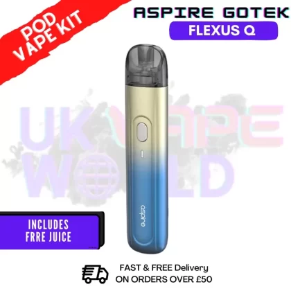 Chrome Blue Fade Aspire Flexus Q Pod Kit + Free 2x Salt