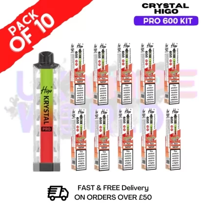 Watermelon Bubblegum HIGO Crystal Pro 600 Puff Kits Box Of 10