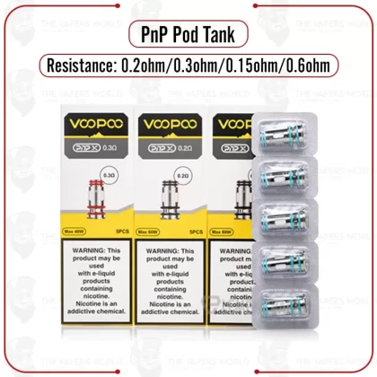 VooPoo PNP X Replacement Coil – 5PK - 0.2 Ohms (DTL) (40W–60W), 0.3 Ohms (RDL & MTL) (32W–40W)