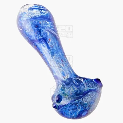 Frit & Fumed Spiral Spoon Hand Pipe w/ Triple Knockers | 4.5in Long – Glass – Assorted